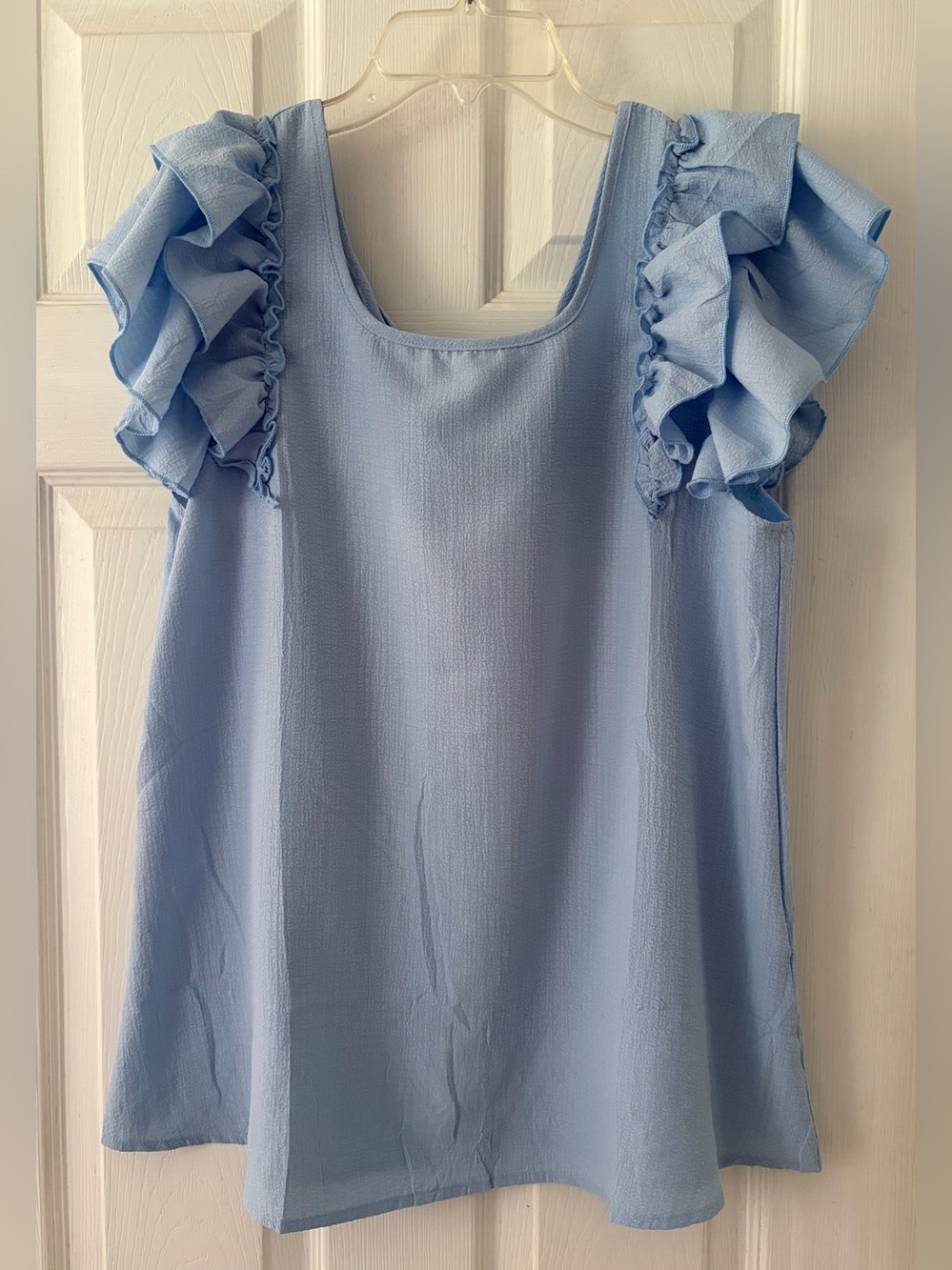 Light Blue Ruffle Sleeve Women's Top